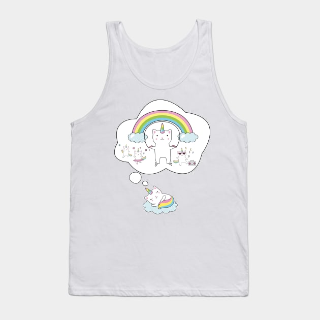 Caticorn T shirt Cat Unicorn Kittycorn Rainbow Gifts Kids Girls Women Funny Cute Tees Fitted Tank Top by RedoneDesignART